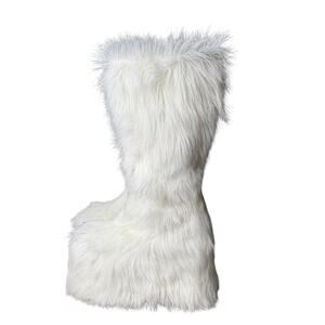 Furry Chunky Platform Boot Knee High Rave Go Go White Size 8